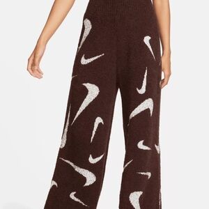 Nike Phoenix Cozy Boucle Women's Wide Leg Knit Pants - Earth Brown and White